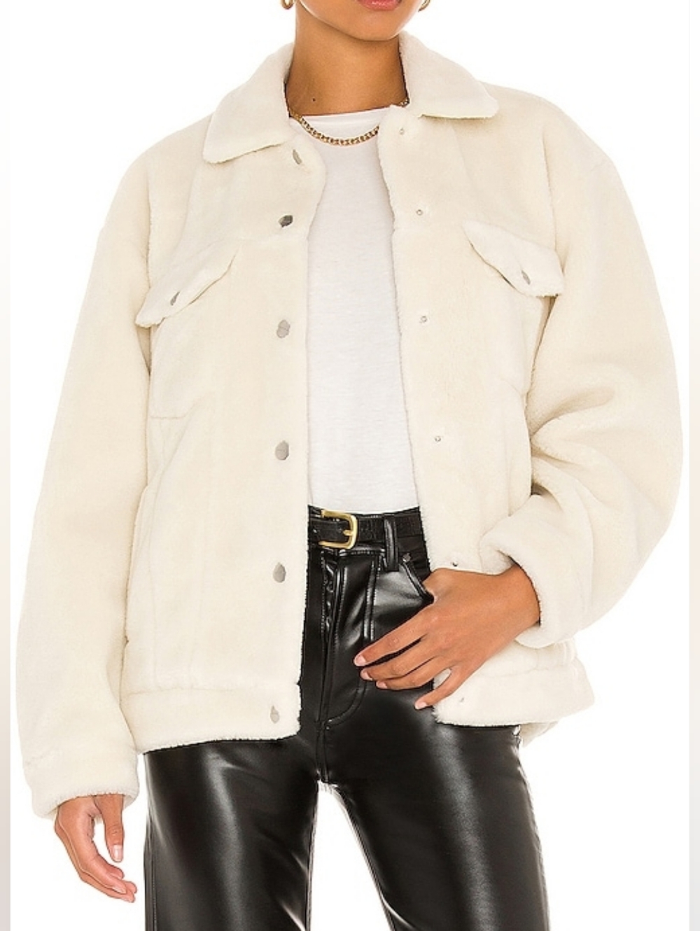 Anine Bing Rory Jacket Sherpa Button-Front Size M cream Faux Shearling NEW - Picture 2 of 10